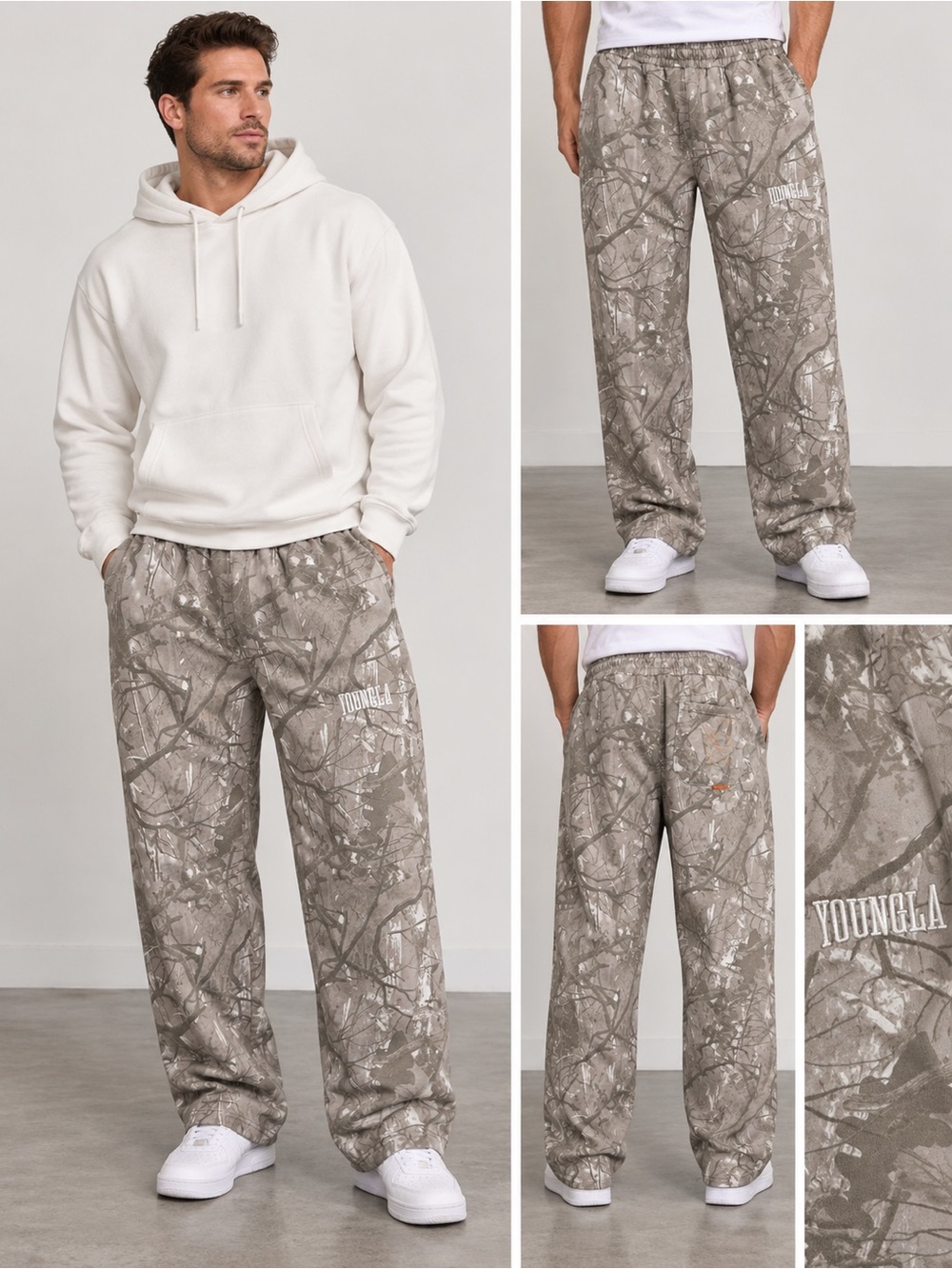 YOUNGLA TREE CAMO BAGGY
SWEATS - TAN TREE CAMO - LARGE